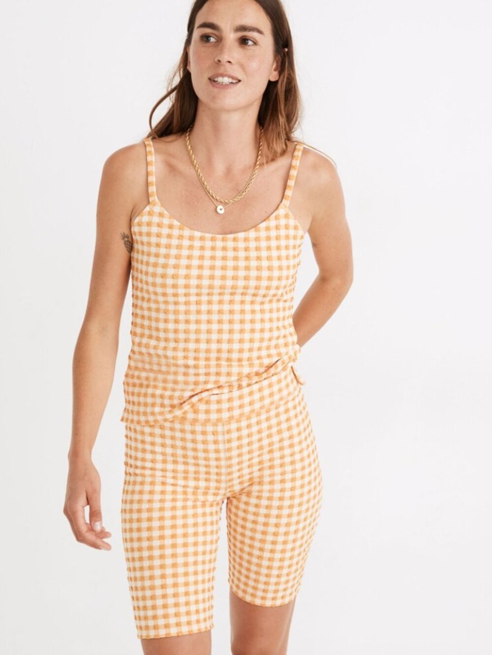 Madewell Yellow Gingham Bike Shorts